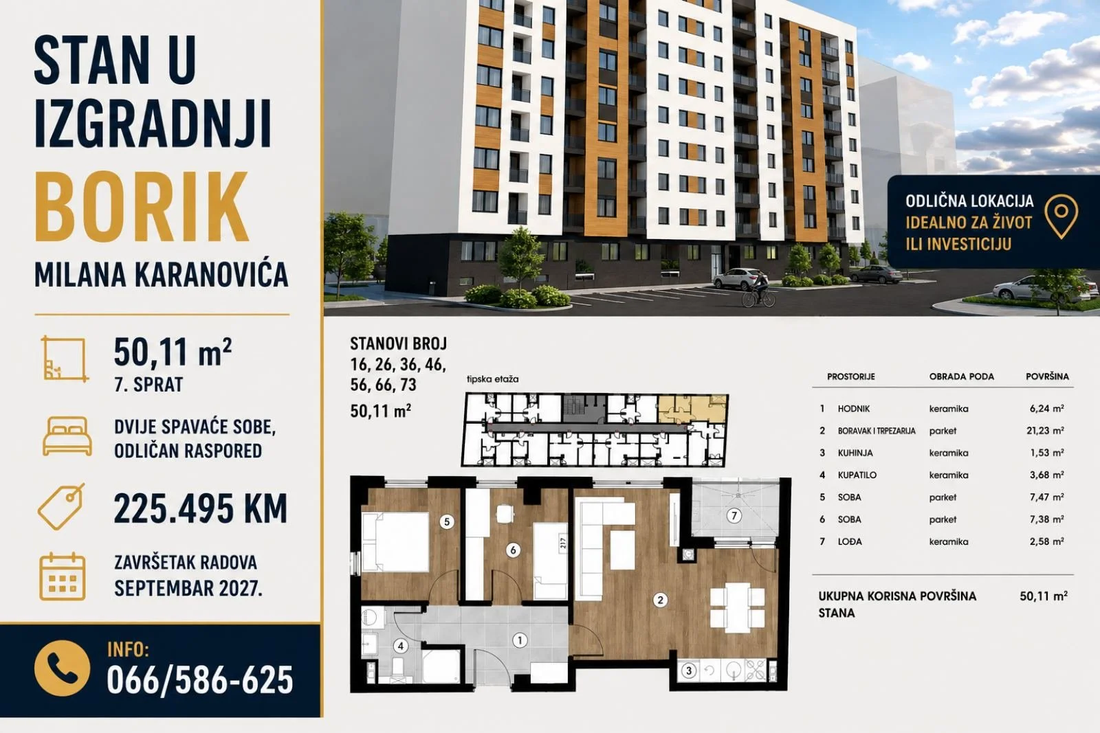 Stan  50.11m2 sa dvije spavaće sobe - Borik