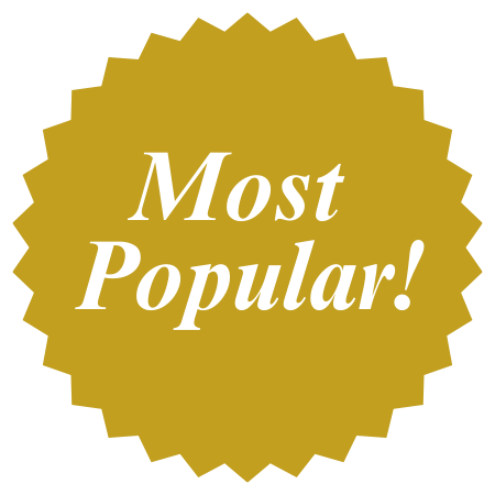 Gold starburst badge with the text 'Most Popular!' in white