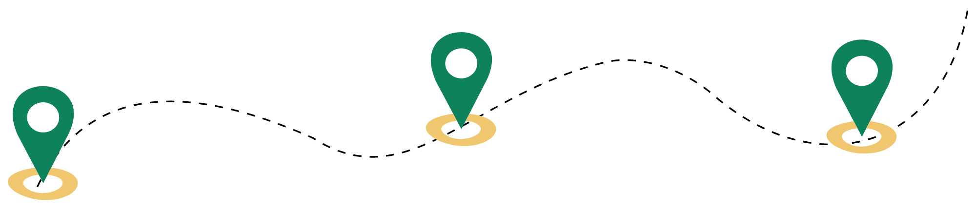 A financial road map graphic showing three location pins connected by dashed lines in a triangular layout.
