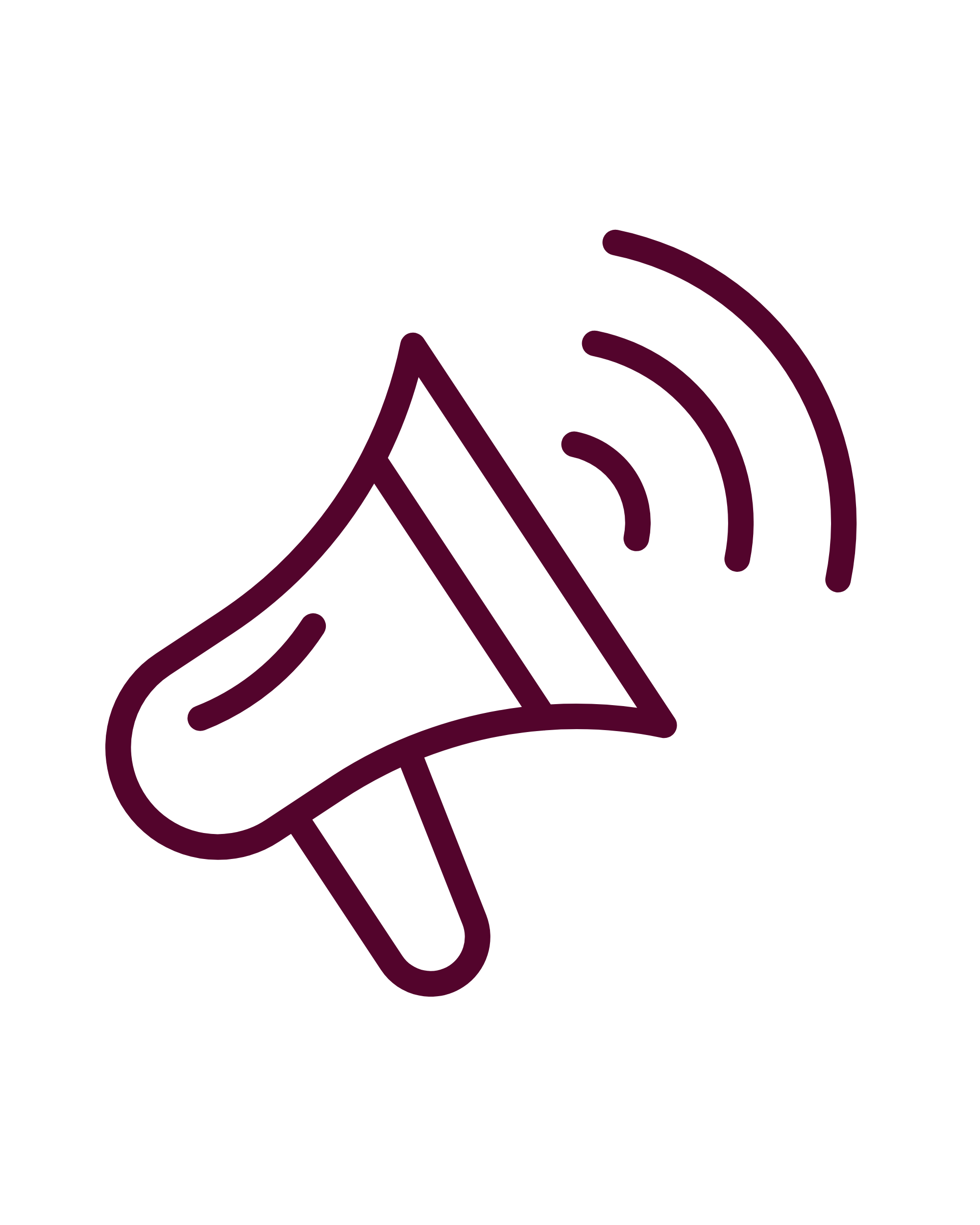 Line drawing of a megaphone emitting sound waves.