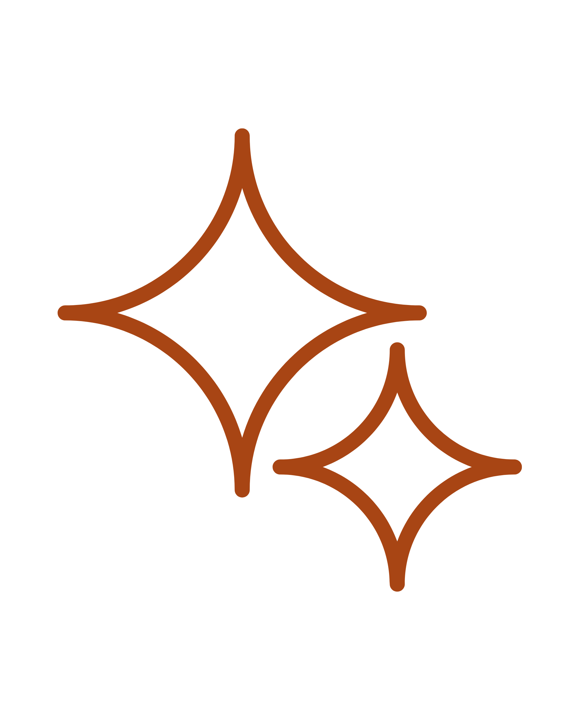 Two orange outlined sparkles on a black background.