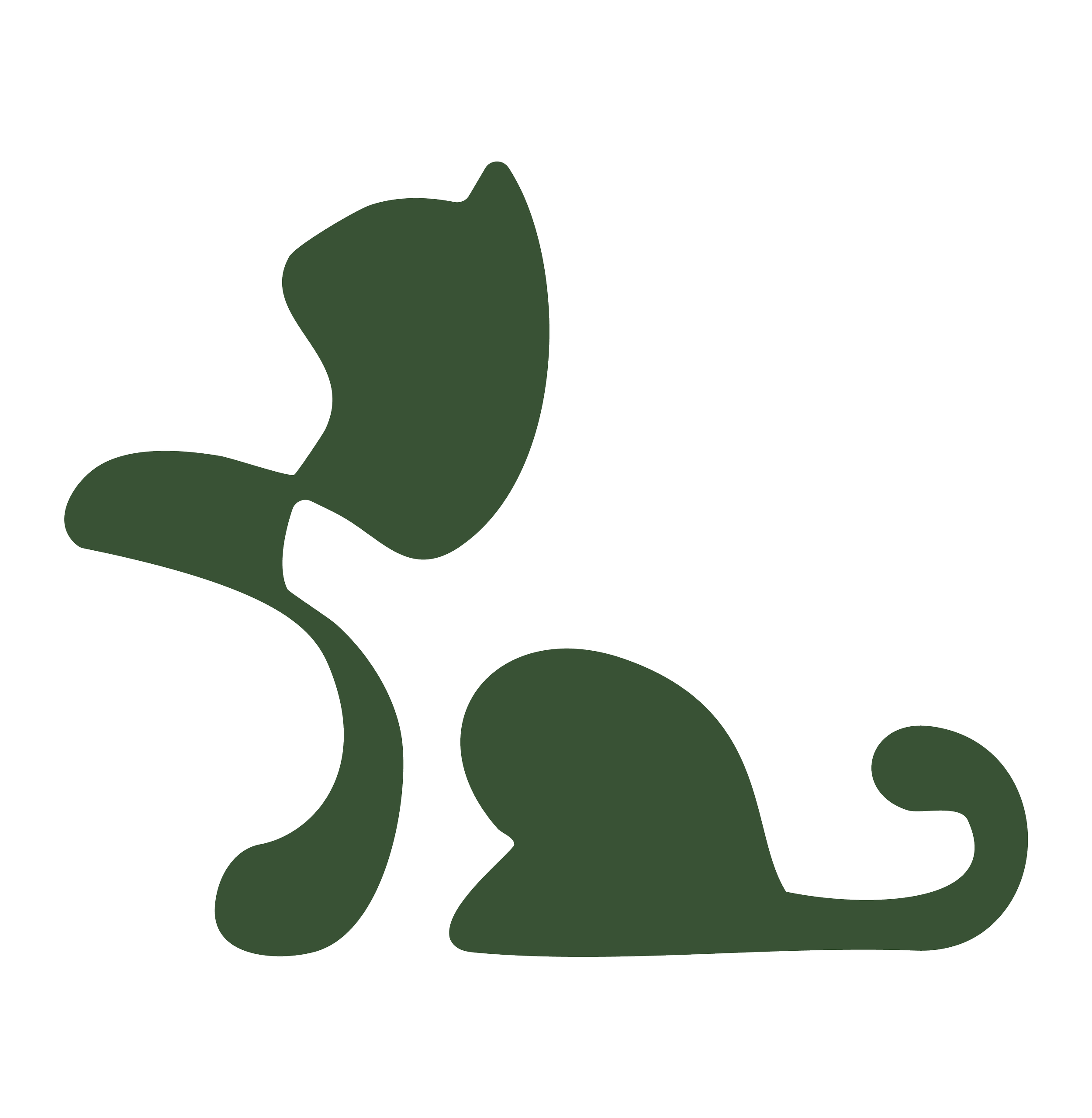 Silhouette of a black cat with green leaves on its body.