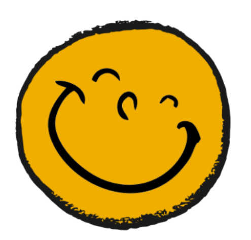 Smiling yellow emoji face with closed eyes and a broad grin.