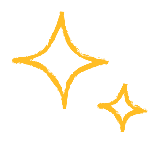 Two stylized golden stars with a black background.