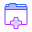 A neon game controller icon with a plus sign.