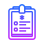 A purple icon representing a document or form with lines of text and checkboxes.