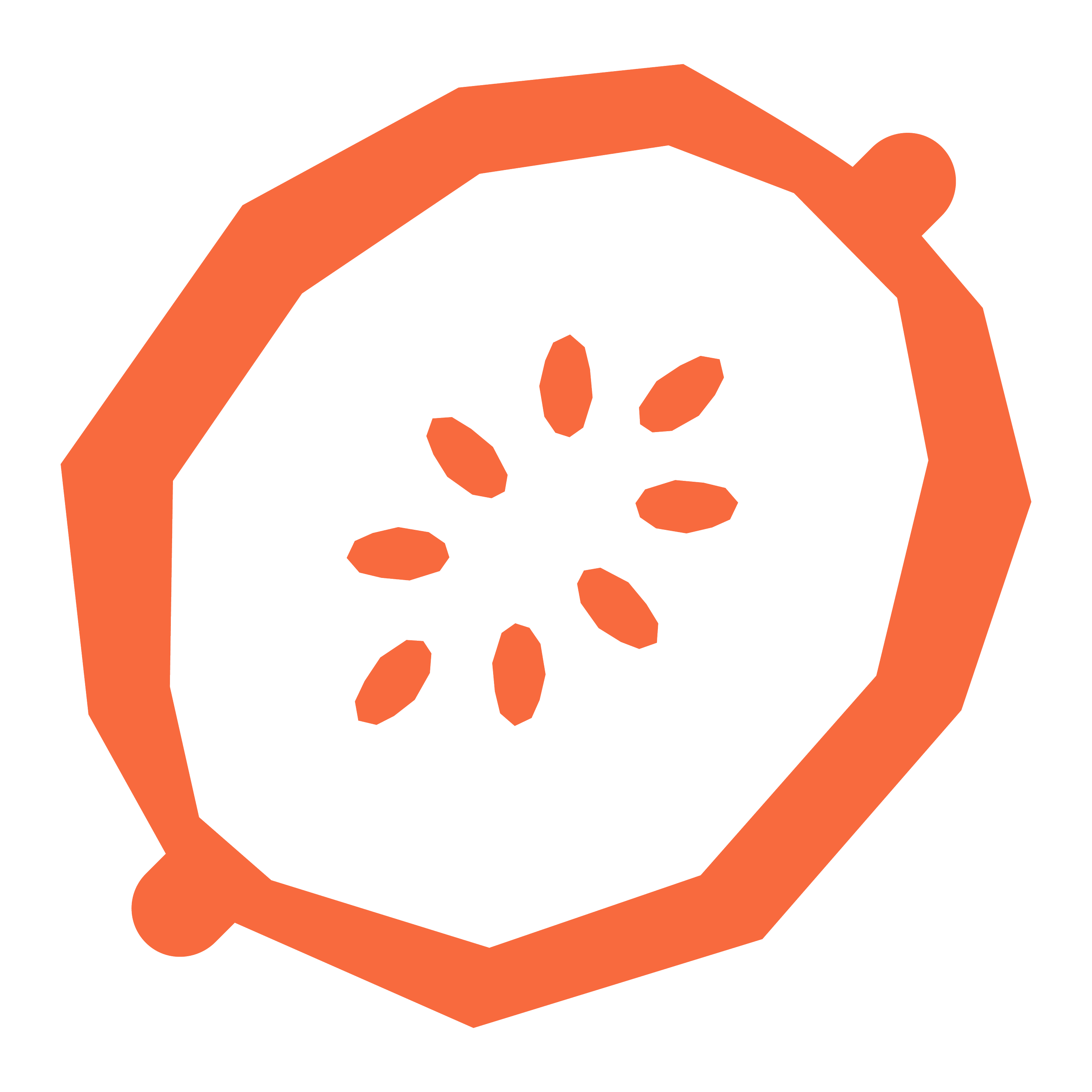 Abstraktes, stilisiertes Limonarte Logo in geometrischer Neuneck‑Form, inspiriert von einer Zitronenscheibe, mit dunkeloranger Umrandung und zitronenkernartigen Elementen im Zentrum.