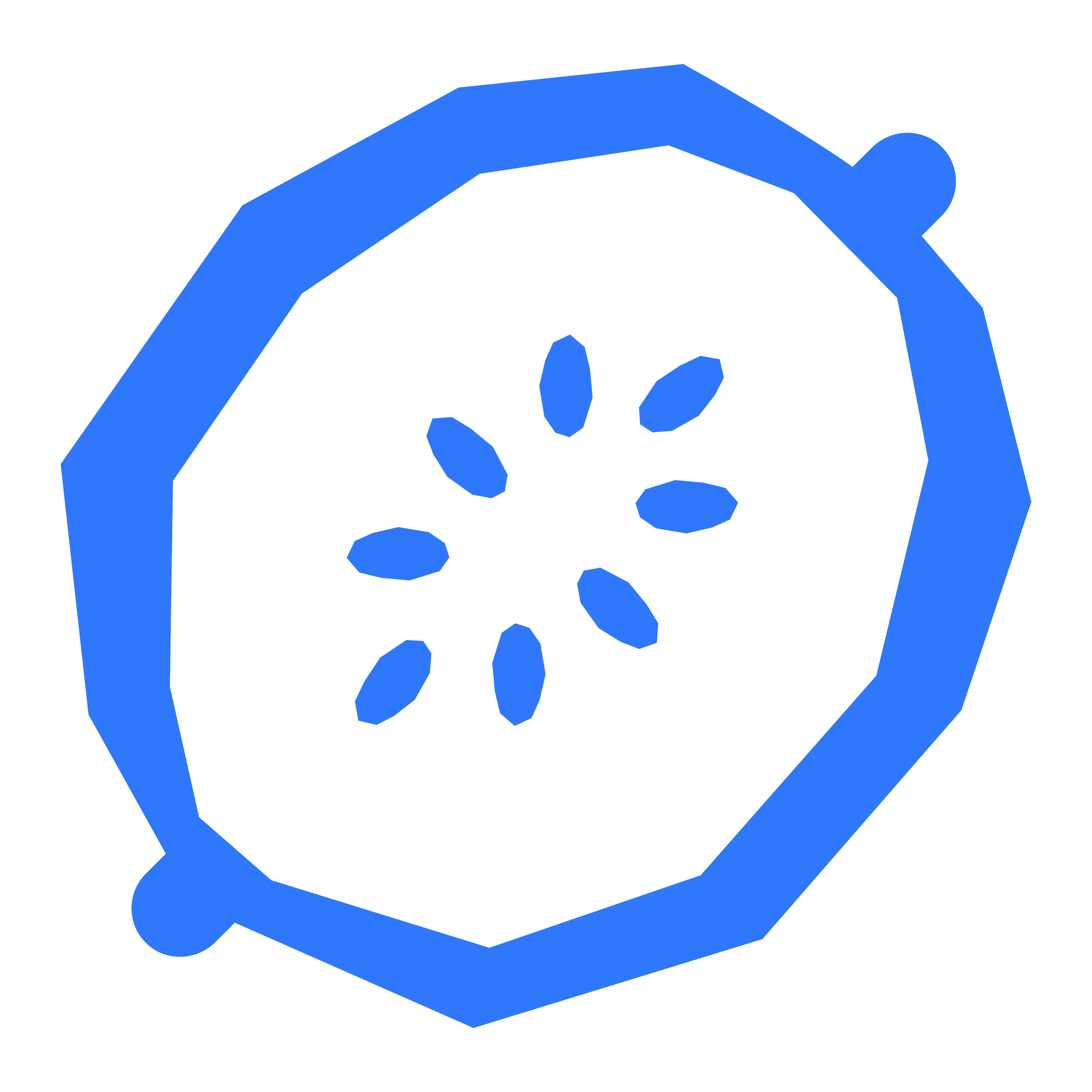 Abstraktes, stilisiertes Limonarte Logo in geometrischer Neuneck‑Form, inspiriert von einer Zitronenscheibe, mit dunkelblauer Umrandung und zitronenkernartigen Elementen im Zentrum.