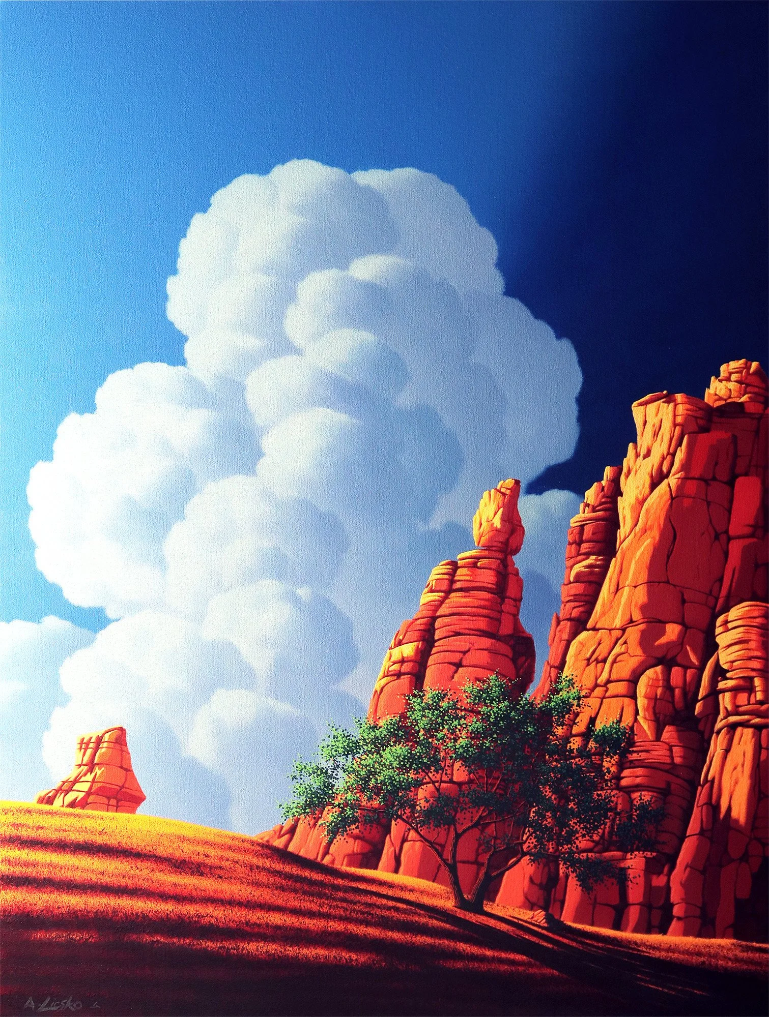 oil painting, canvas, large format, landscape, clouds, trees, hills, for sale, painting, art, fine art, creative, wall space, artworks, fences, grass, light, lighting, shadows, contrast, depth, light, orange, mountains, desert, trees, spires, waves