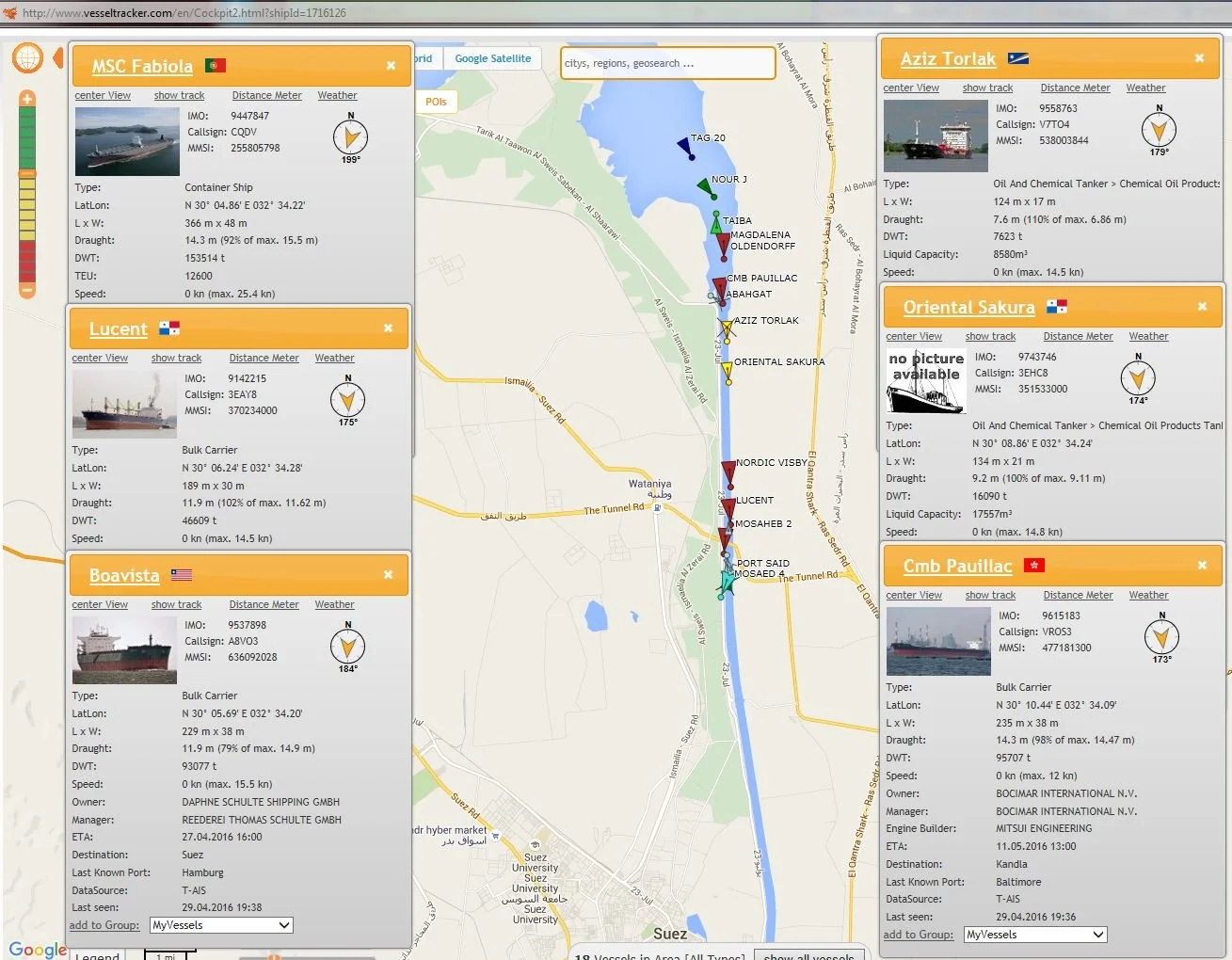AIS Data For Vessels around a blockage of Suez Canal.