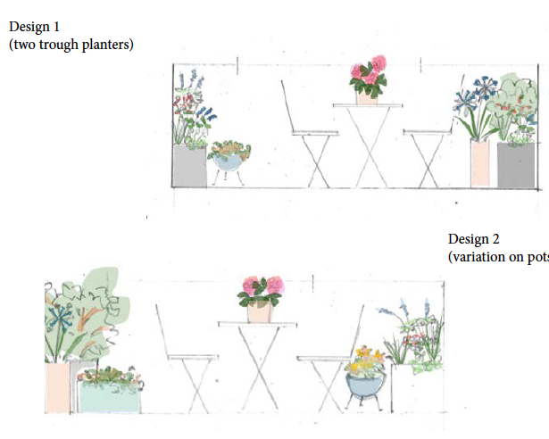 Two drawn options for balcony planters