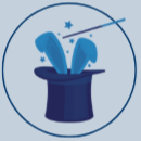 Two blue fish jumping out of a magician's hat
