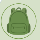 Green backpack with a bear face design, outlined in black on a white background.