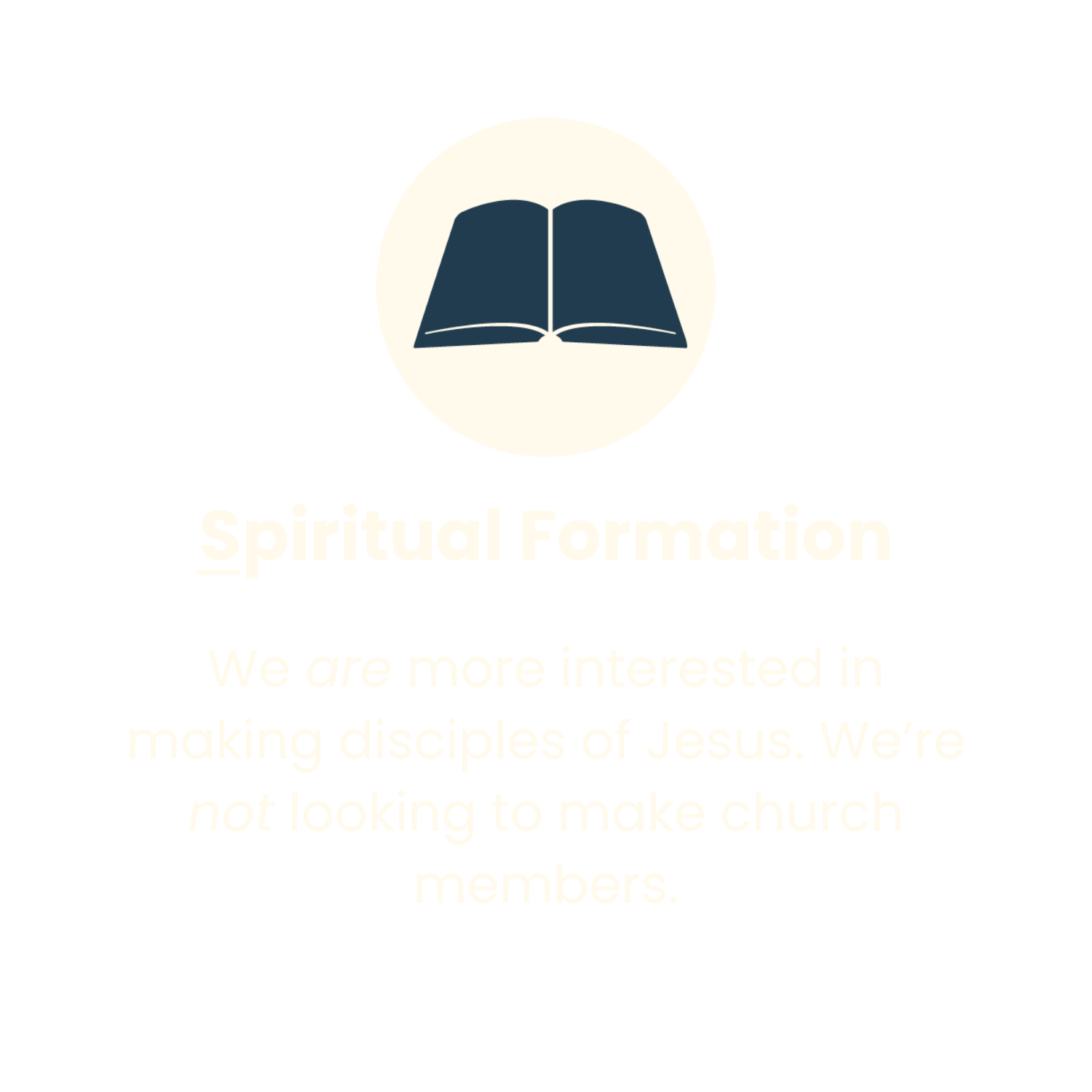 Logo with an open book icon and text about spiritual formation and making disciples of Jesus.