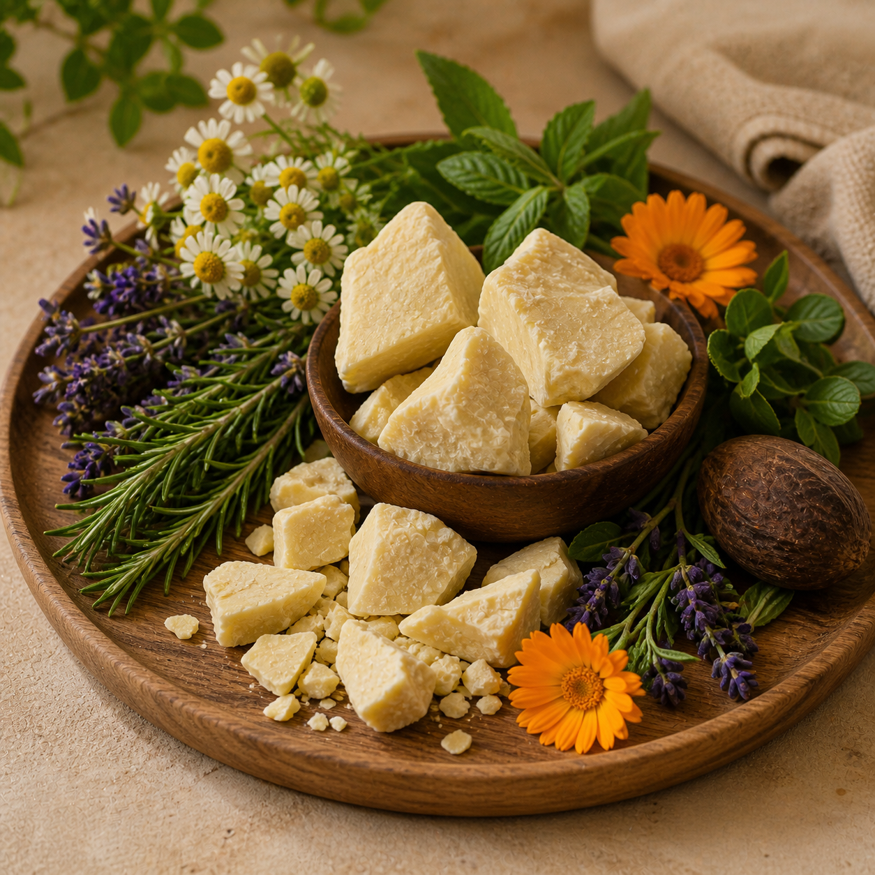 Herbs and Butters used in Top2Bottum Organics formulations.