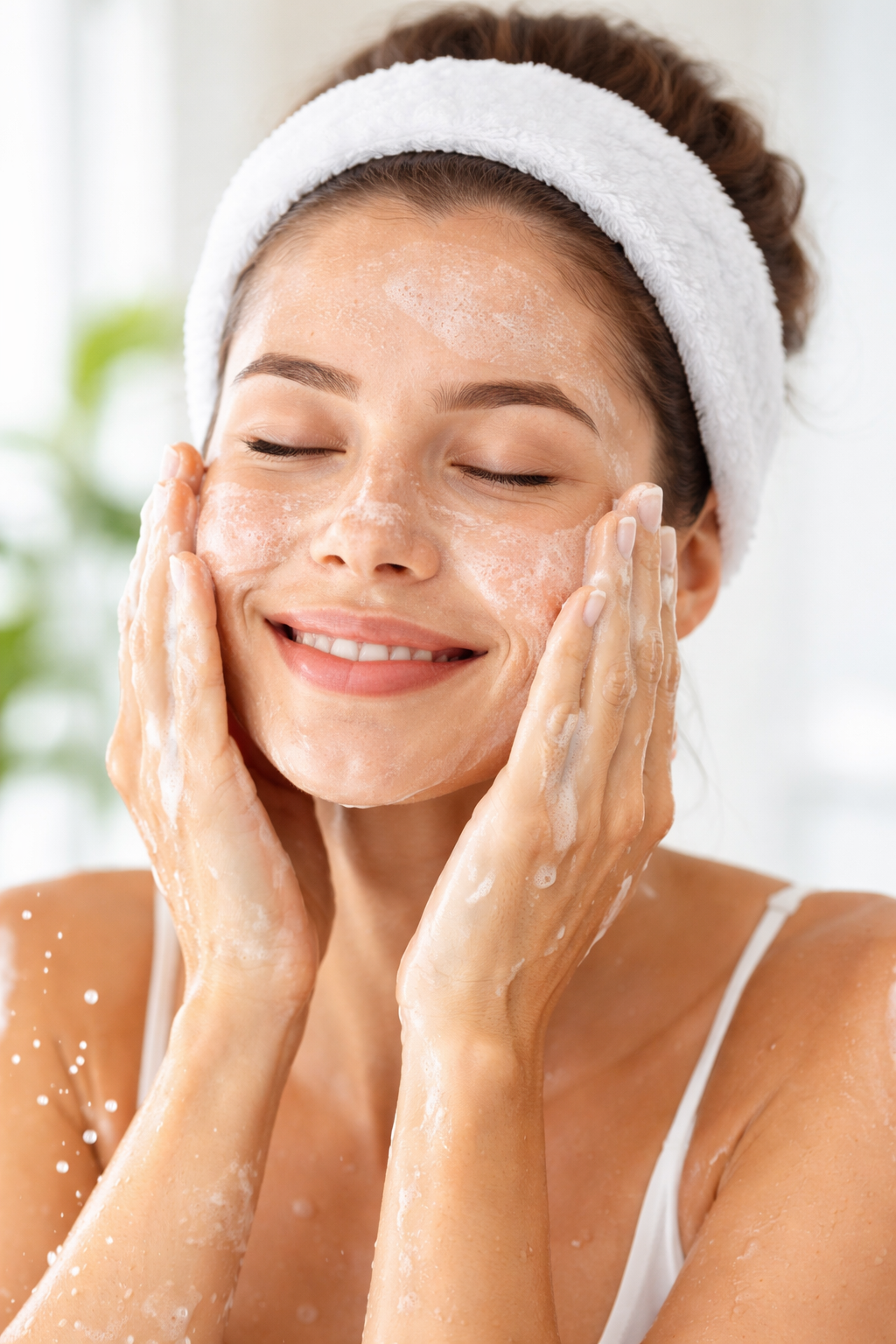 Radiant skincare ritual in bright bathroom.png