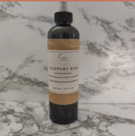 SLIPPERY ROSE African Black Soap Shampoo w/ Roses, Flaxseeds, Marshmallow root & more