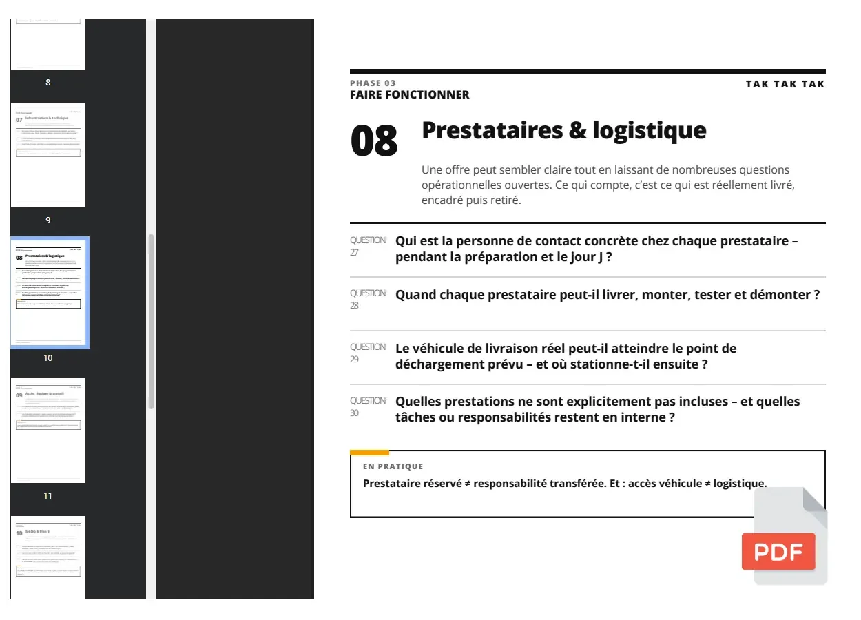 02 — Guide pratique – 50 questions |

Les bonnes questions à se poser avant le jour J.
Pour clarifier les points importants, un par un.
PDF