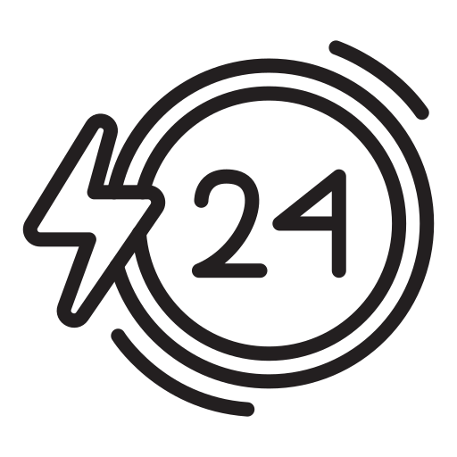24-hour emergency service icon with a lightning bolt.