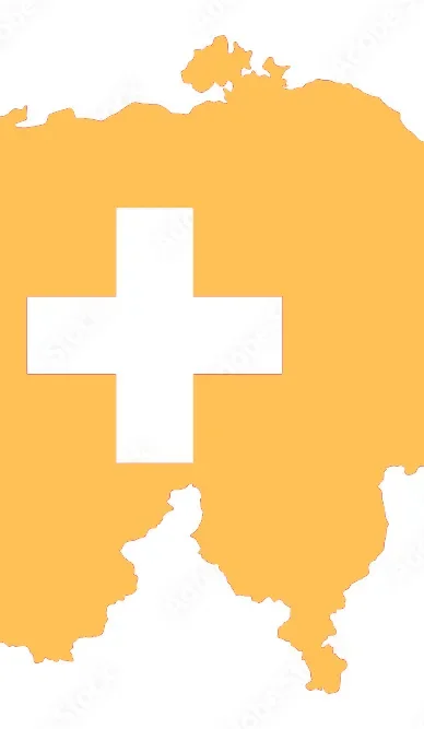 A map of Central Switzerland with a white medical cross superimposed in the center.