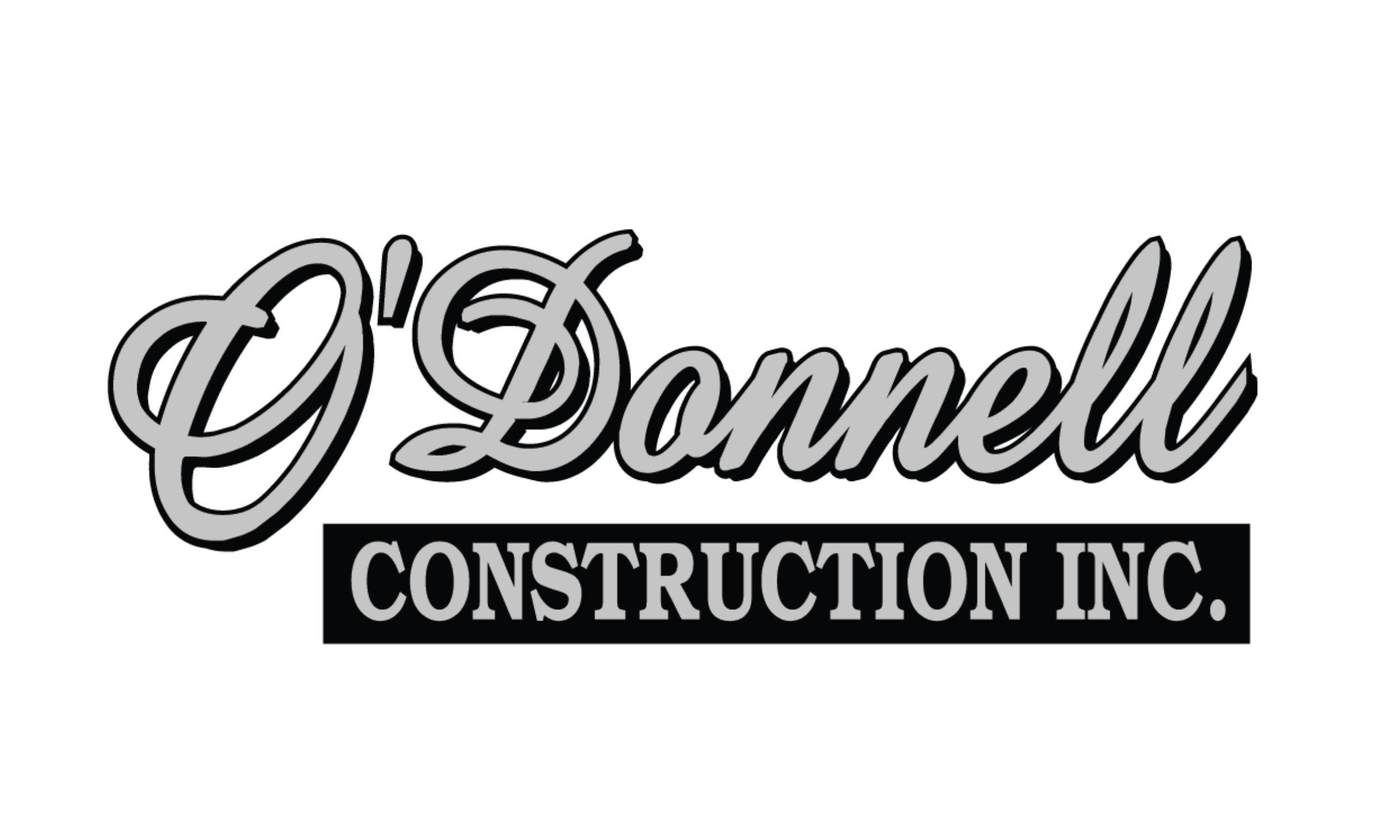 Logo for G. Donnell Construction Inc., with the company name in cursive and a black rectangle background behind 'Construction Inc.'