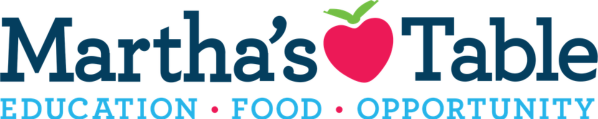 Martha's Table logo with a red apple icon between the words Martha's and Table, along with the words Education, Food, Opportunity underneath.
