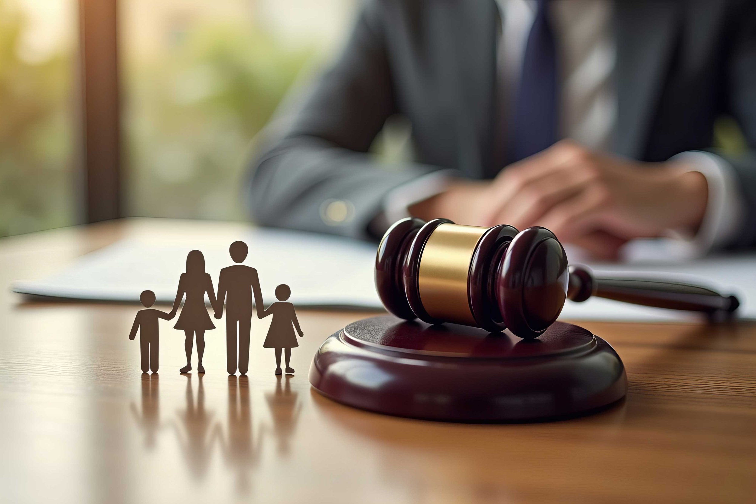 The Symbolism of Divorce and Family Law: A Gavel and Silhouette of a Family on a Table