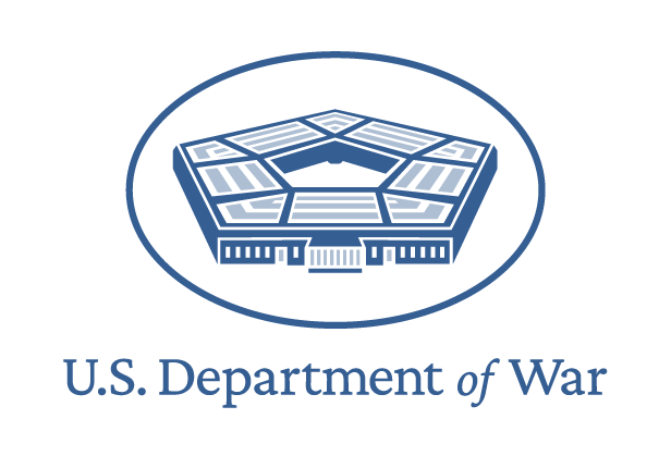 Seal of the U.S. Department of War featuring a pentagon-shaped emblem with a central building, encircled by a ring, and the words "U.S. Department of War" below.