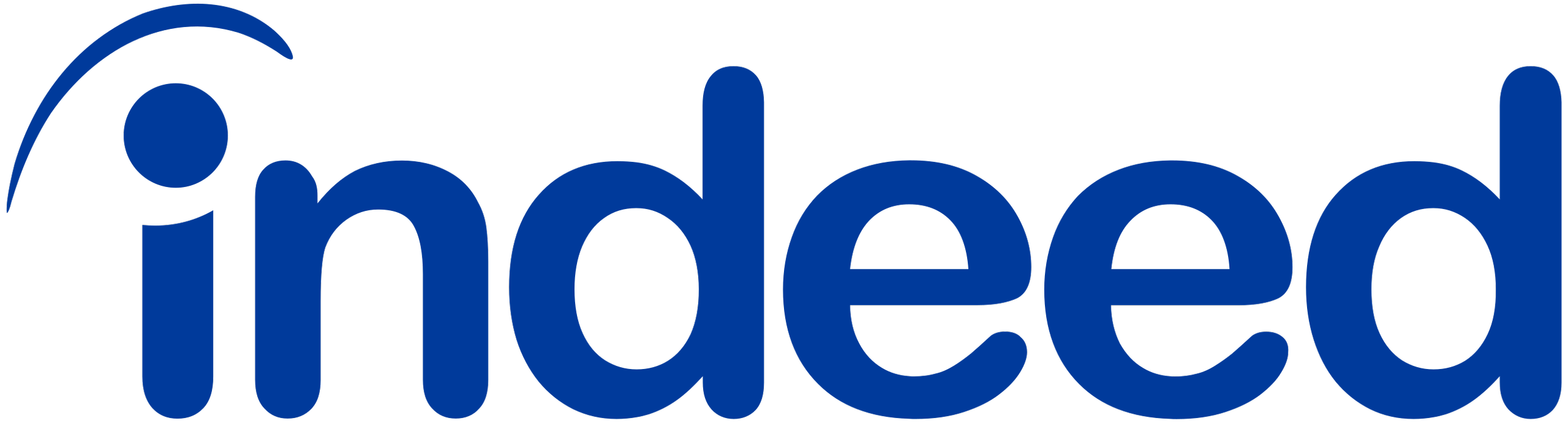 Close-up of the Indeed logo in blue.