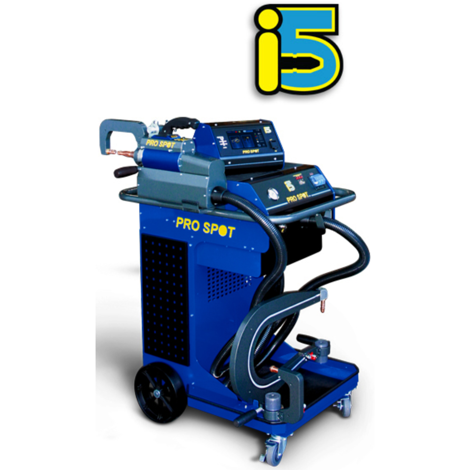 A blue medical or industrial device labeled 'Pro Spot' with hoses, a control panel, and wheels.