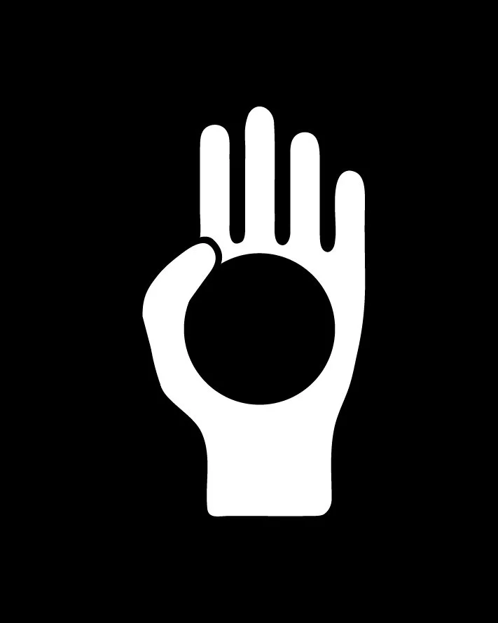 An abstract outline icon with geometric and diagonal lines across a circle shape.