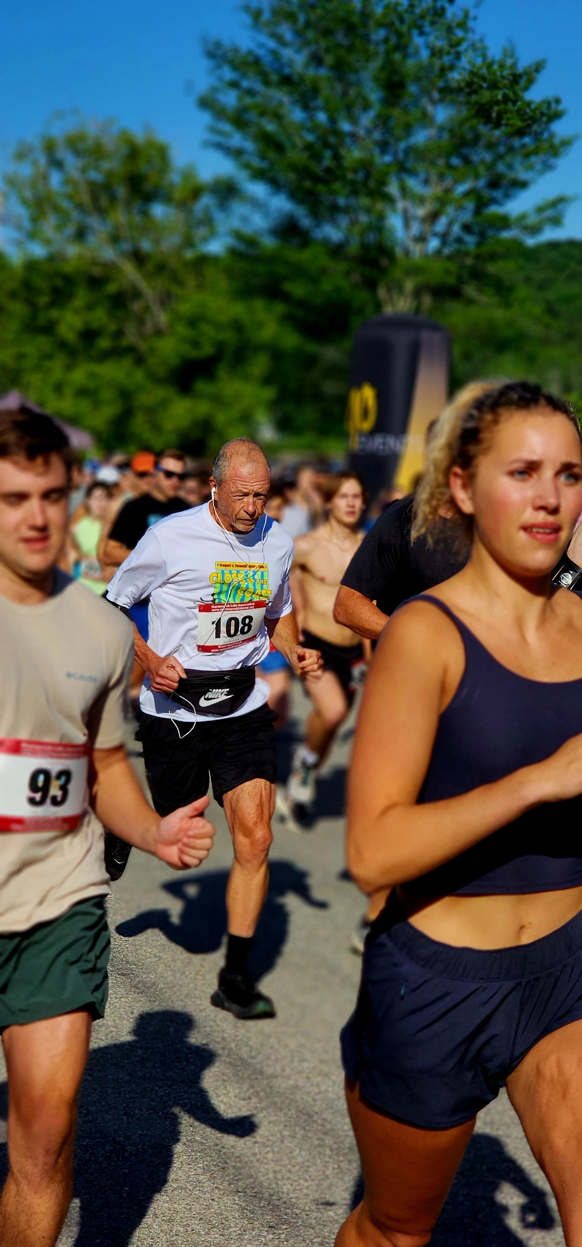 A crowd of people running