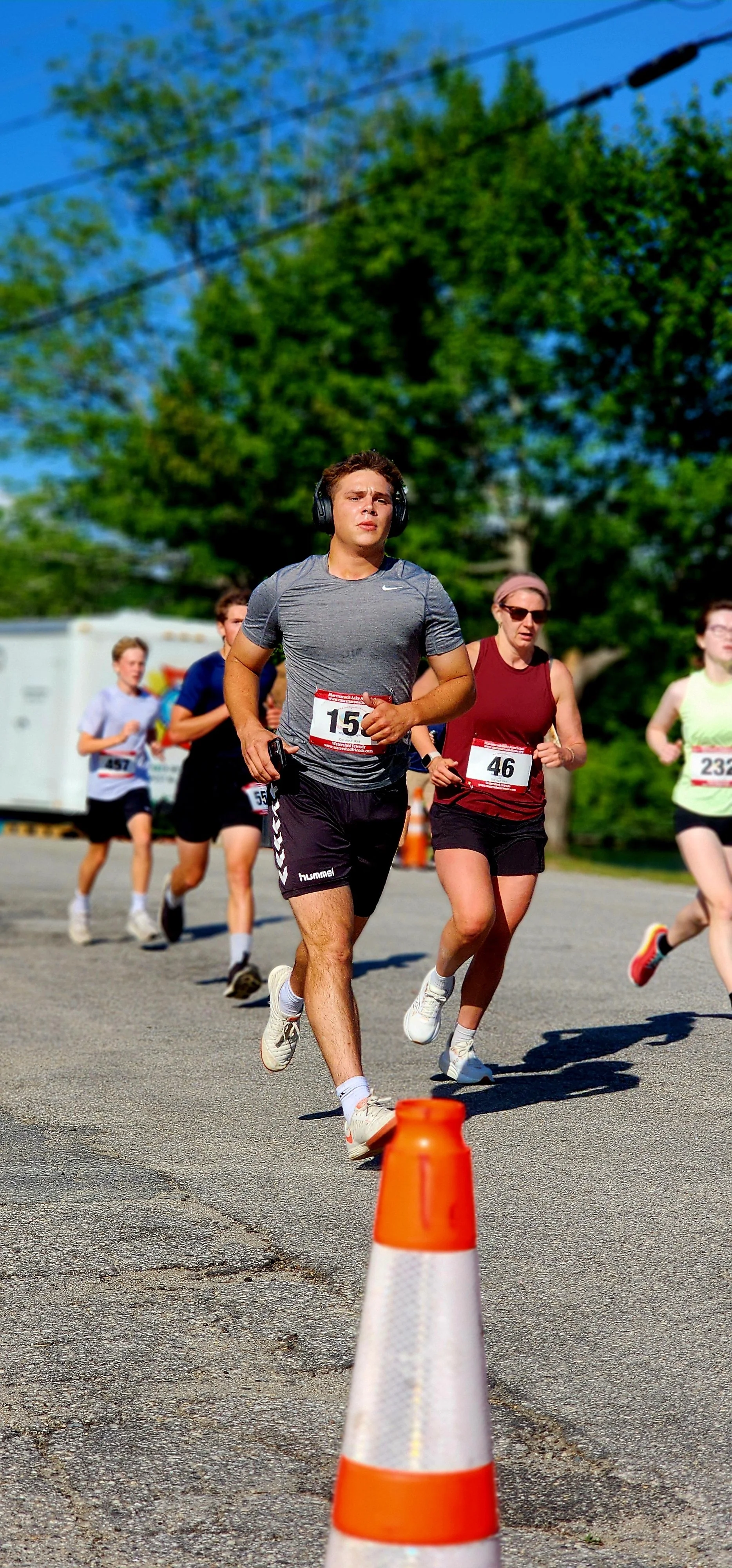 A group of people running