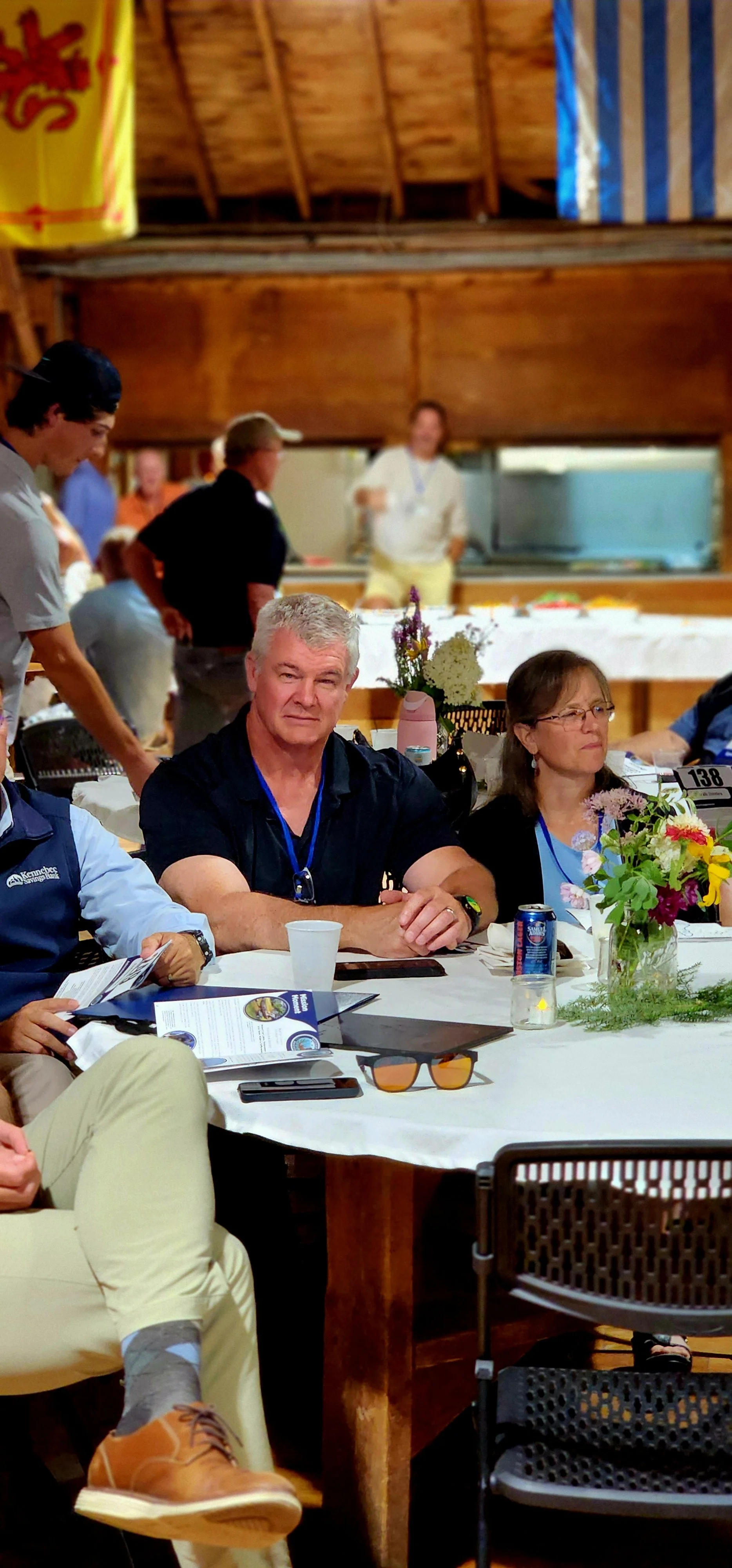 A distant shot of people sitting at tables