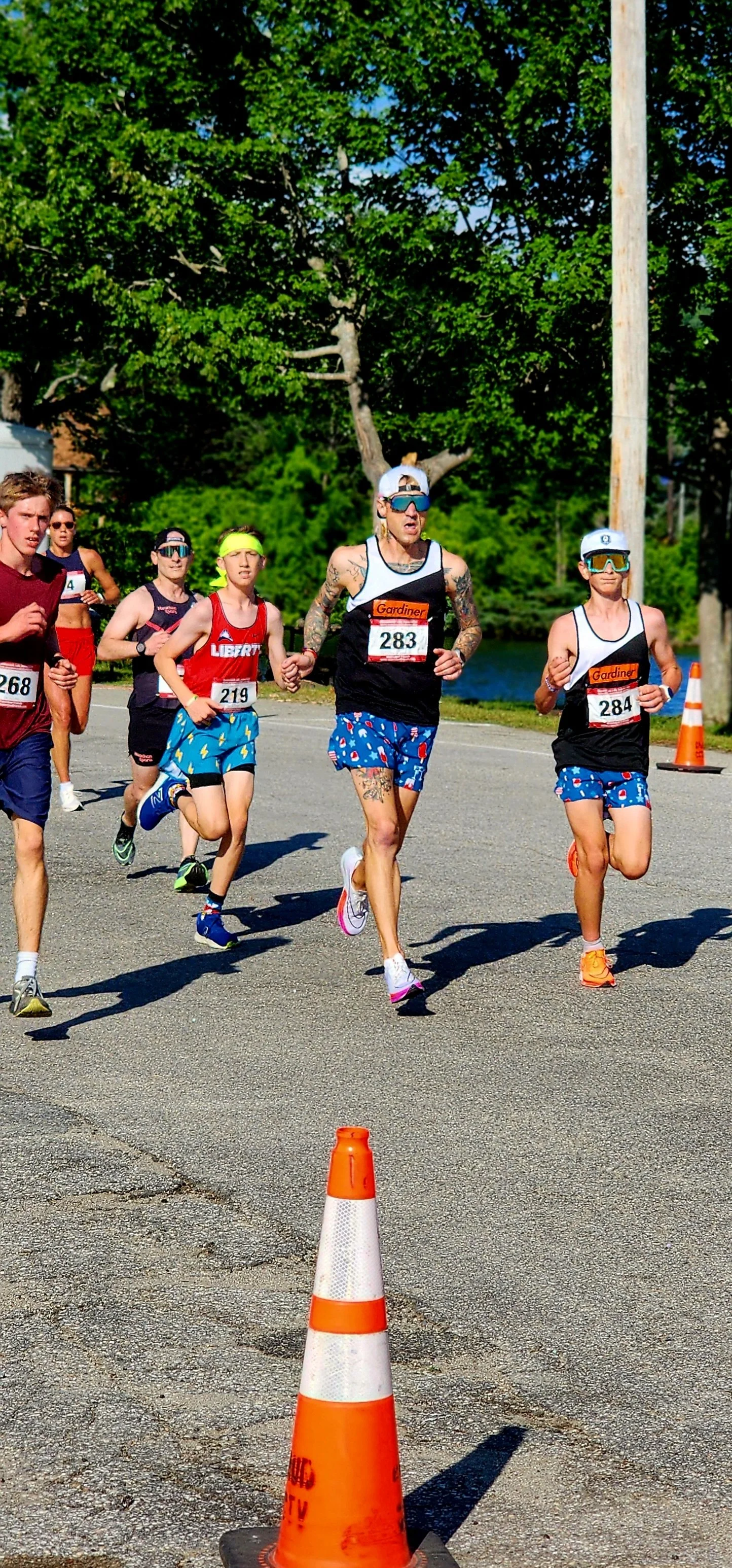 A group of people running