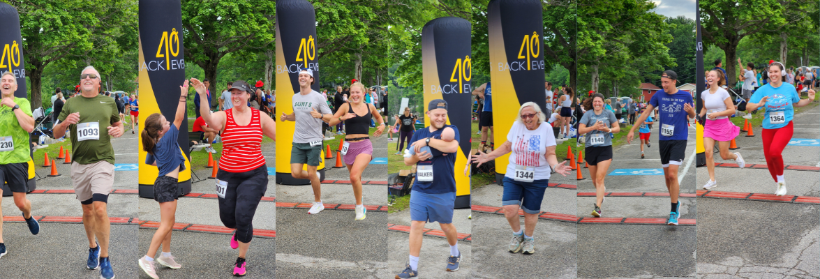 Compilation image of people crossing the finish line of the 5k