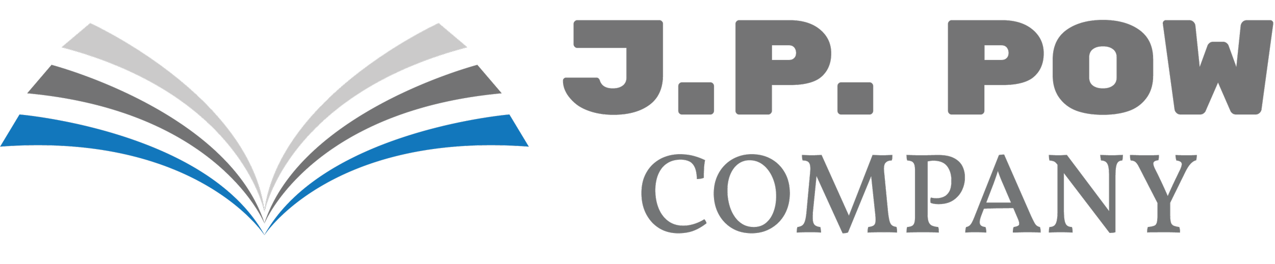 Logo for J.P. Powe Company with a stylized open book and company name in large gray letters.