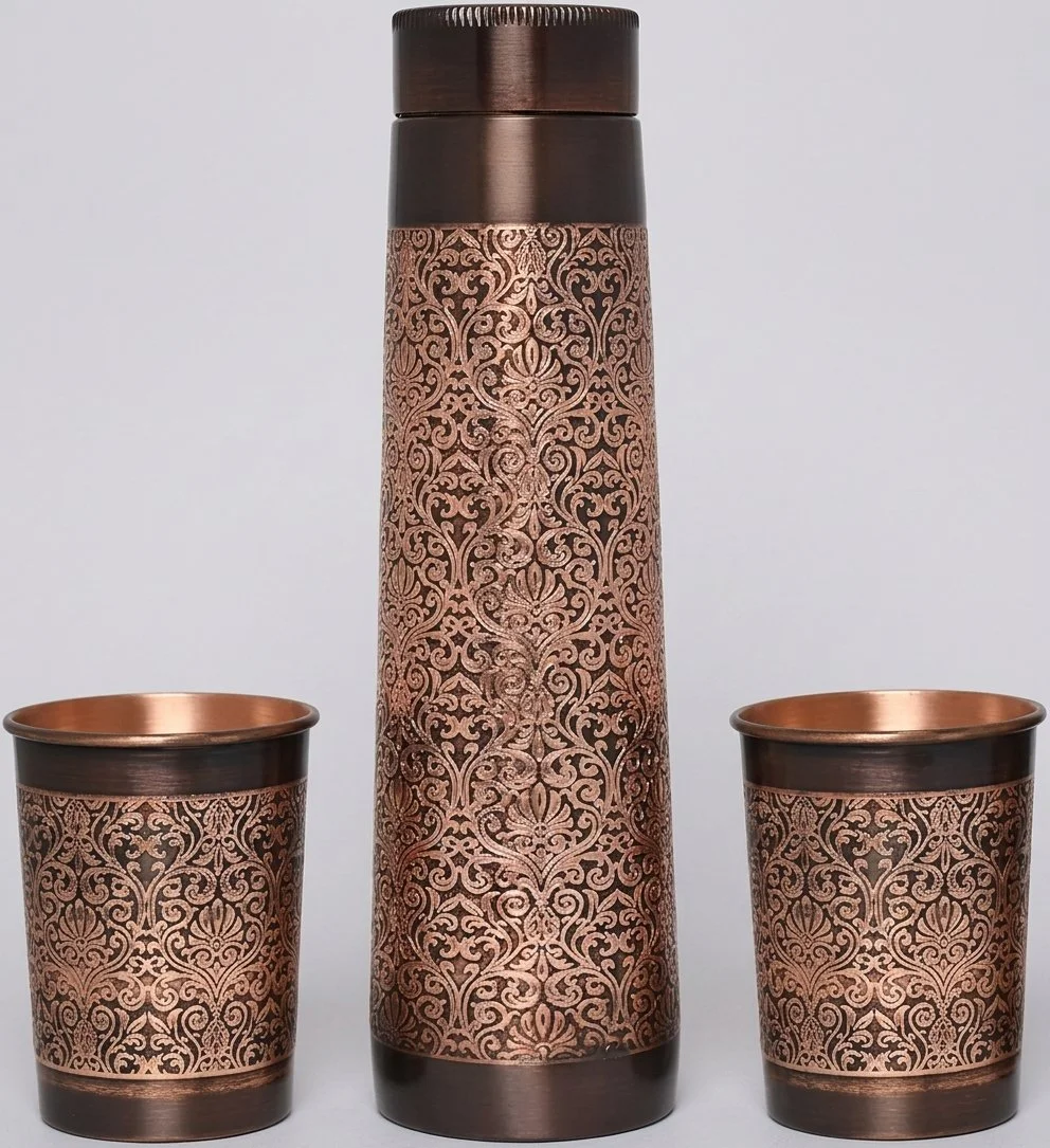 Copper Water Bottle and Cup Set
