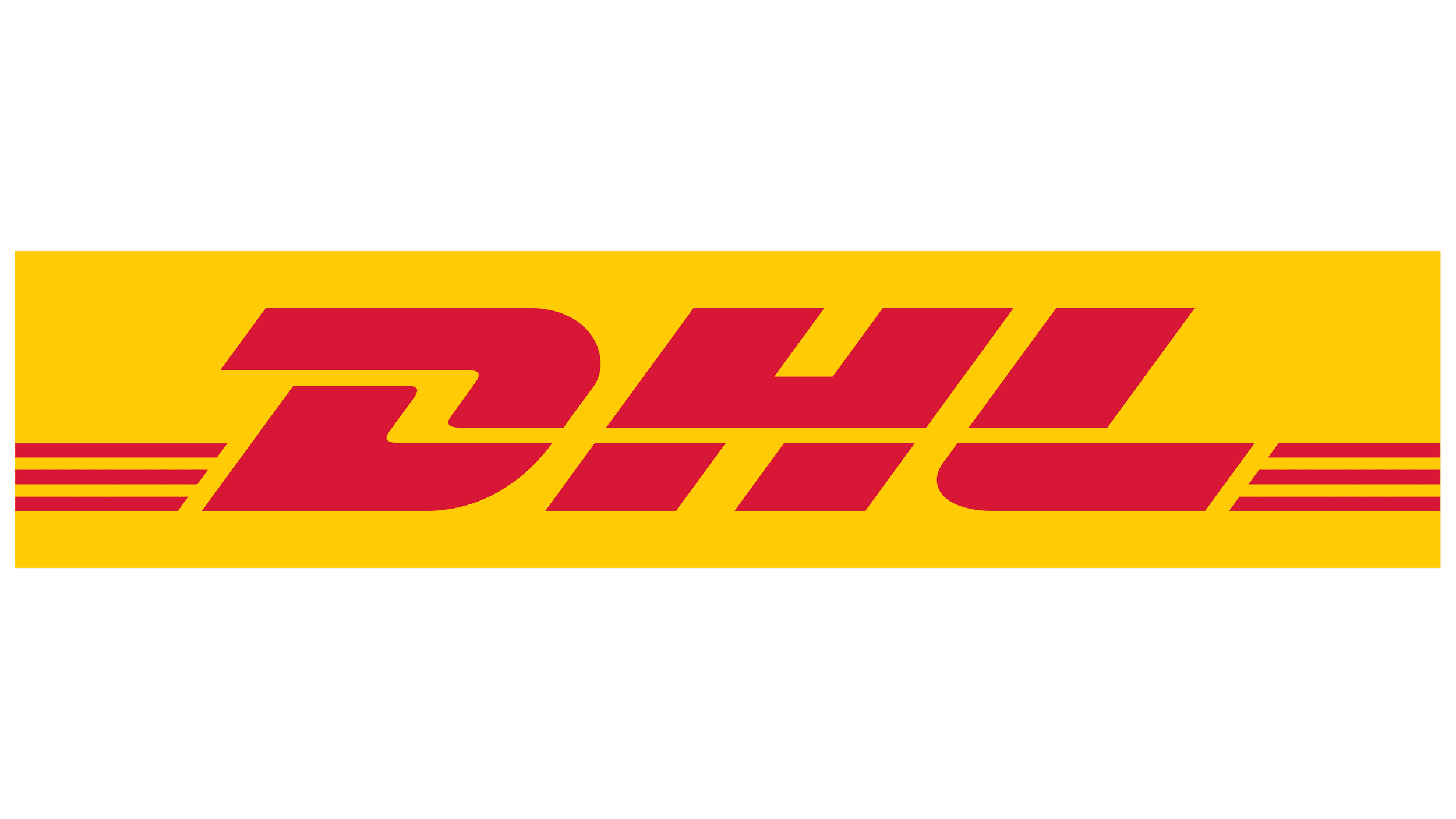 Logotipo de DHL con fondo amarillo y letras rojas.