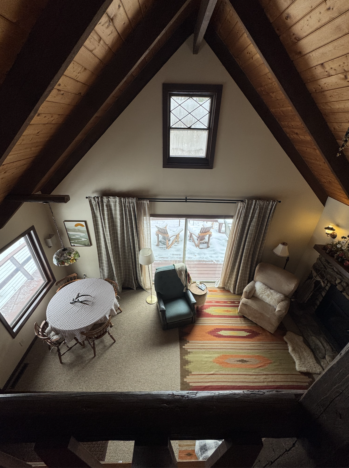 Looking down at the main living area from the loft. 