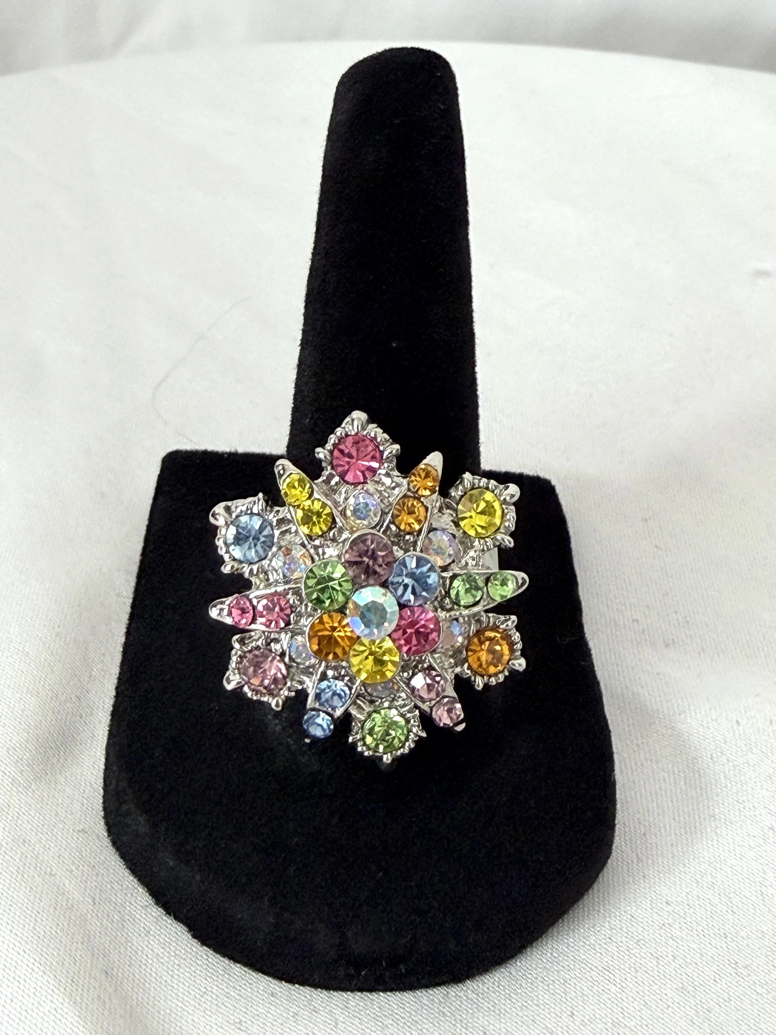 Multicolor Crystal Floral Fashion Ring