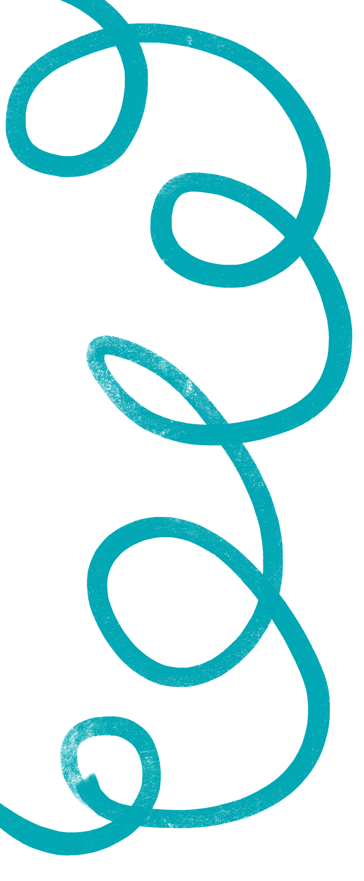 Decorative teal swirl line art on black background.