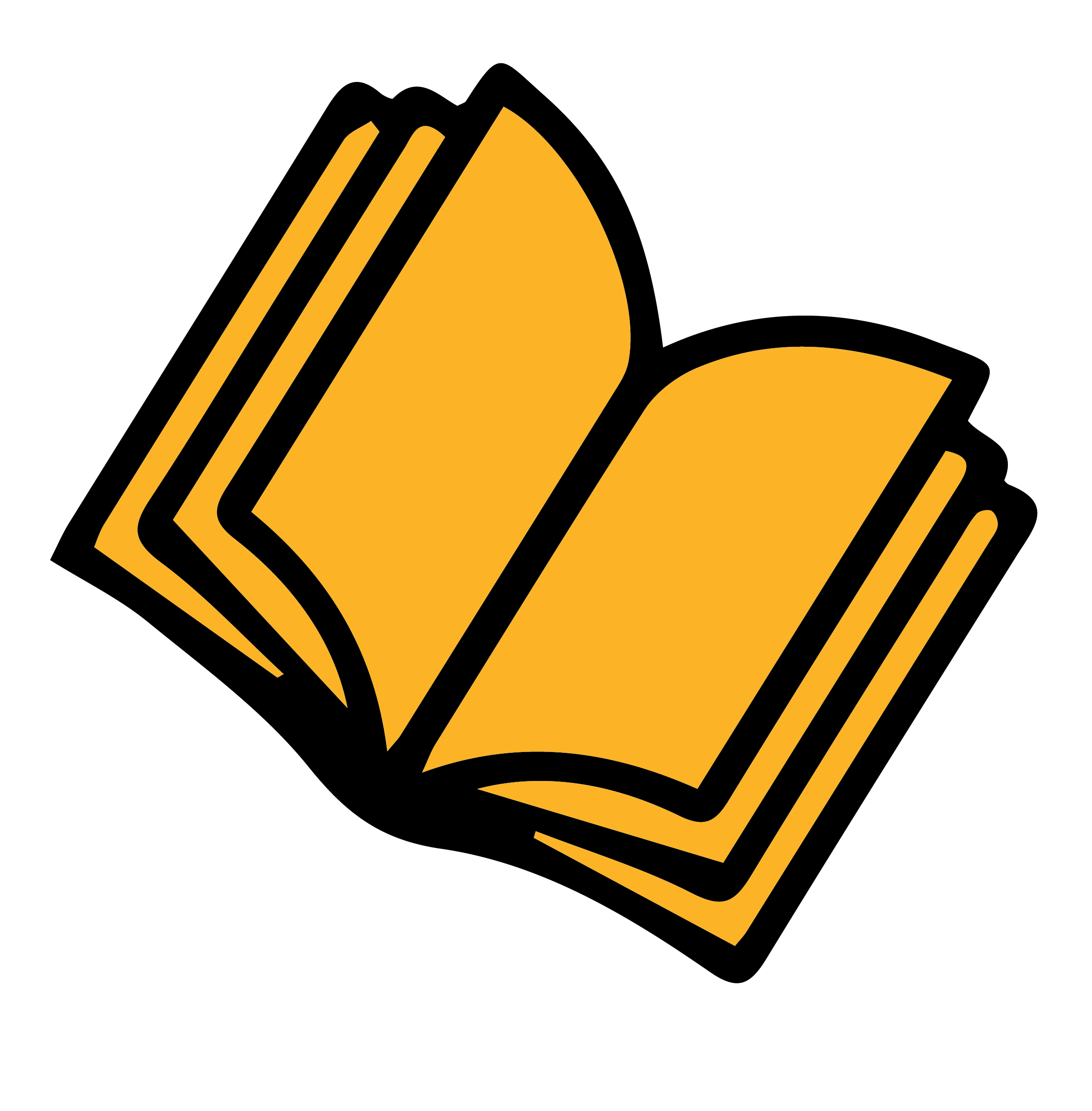 A stylized black and yellow icon resembling a symbolic warning or caution sign with overlapping geometric shapes.