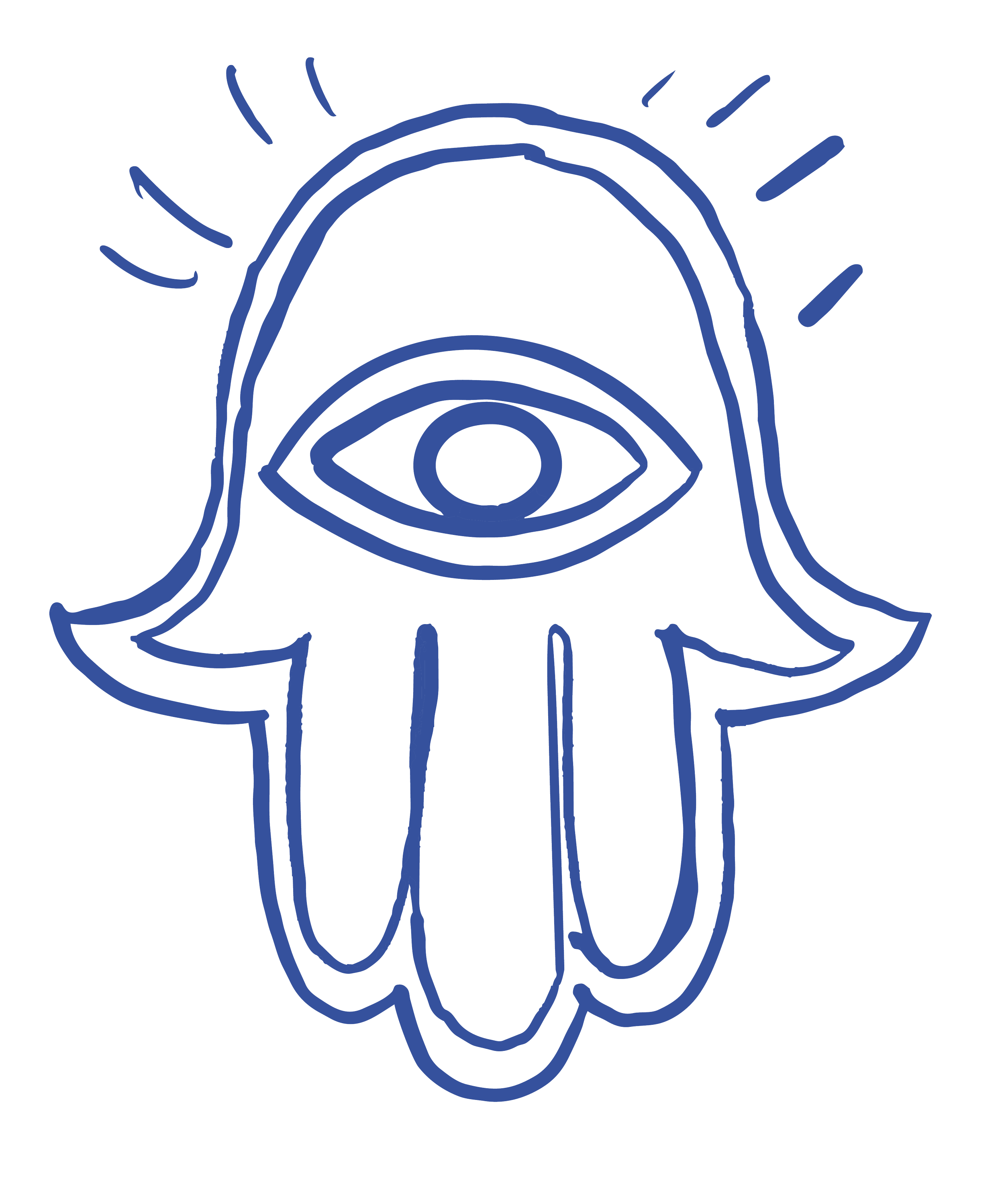 A simple line drawing in blue of a human prostate with lines radiating outward, indicating pain or discomfort.