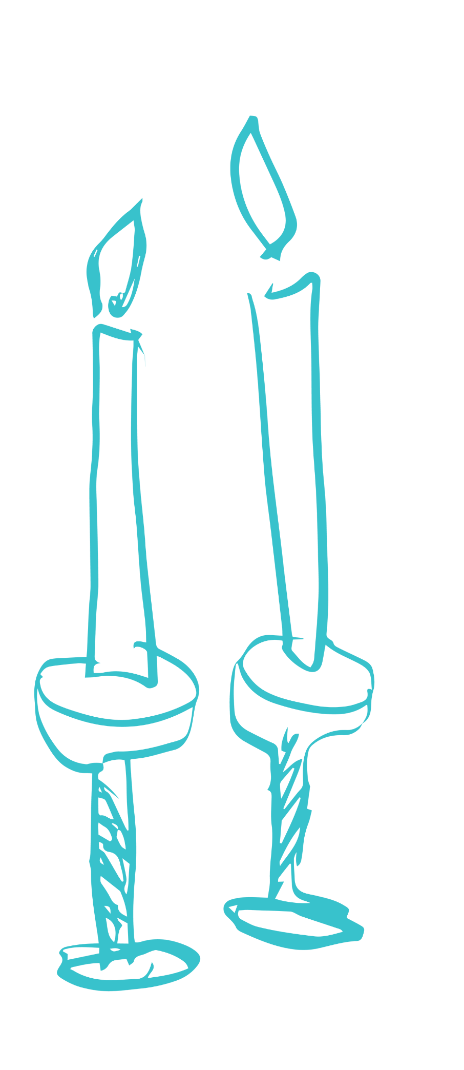 Hand-drawn sketch of two lit candles with flames, placed on circular bases, with melted wax depicted at the top.