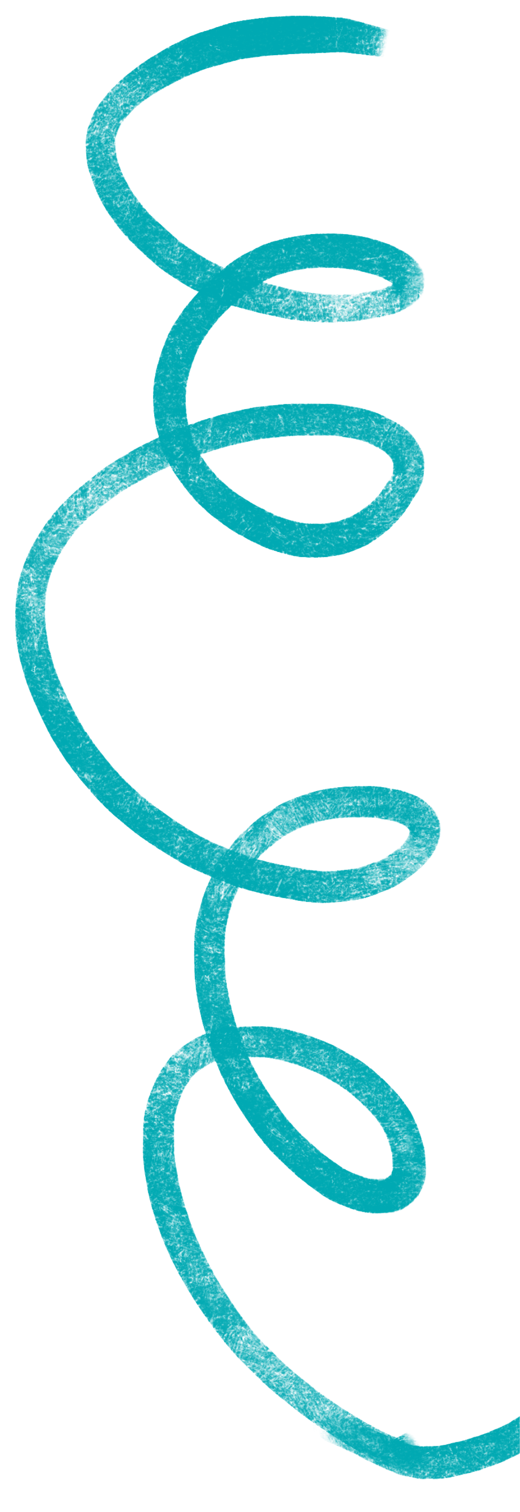 A teal, curly line with loops on a black background.