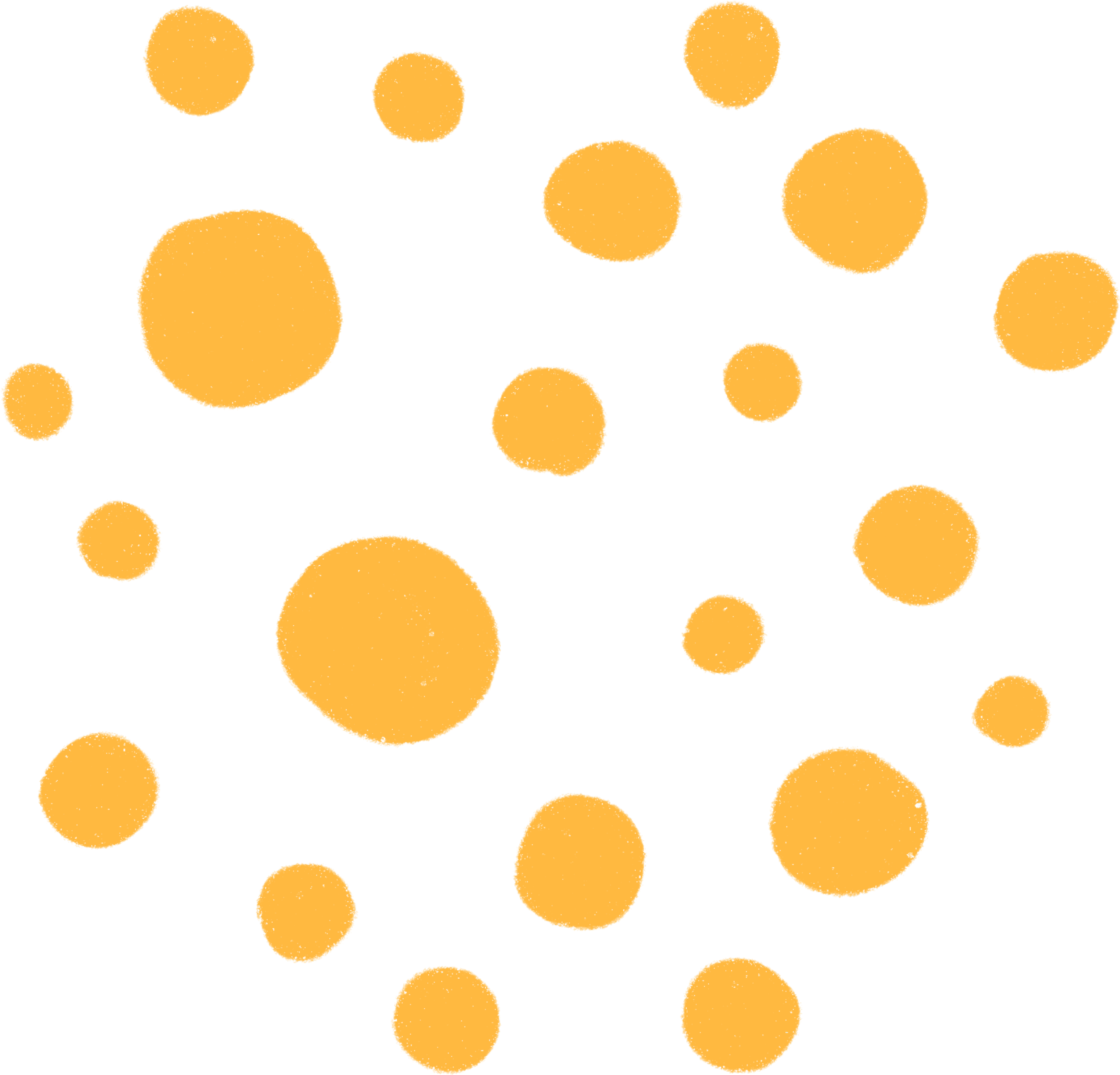 Black background with large yellow-orange circles of various sizes scattered across it.