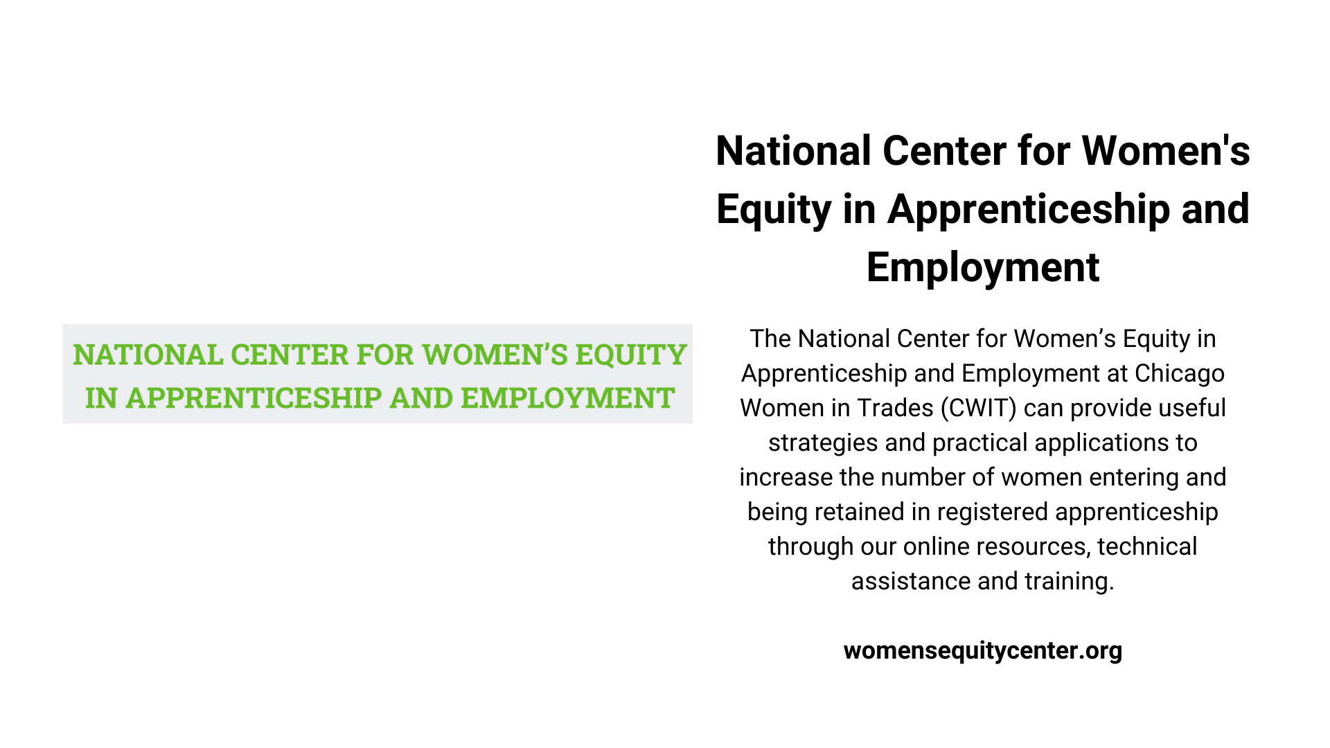 National Center for Women's Equity in Apprenticeship and Employment (Copy)