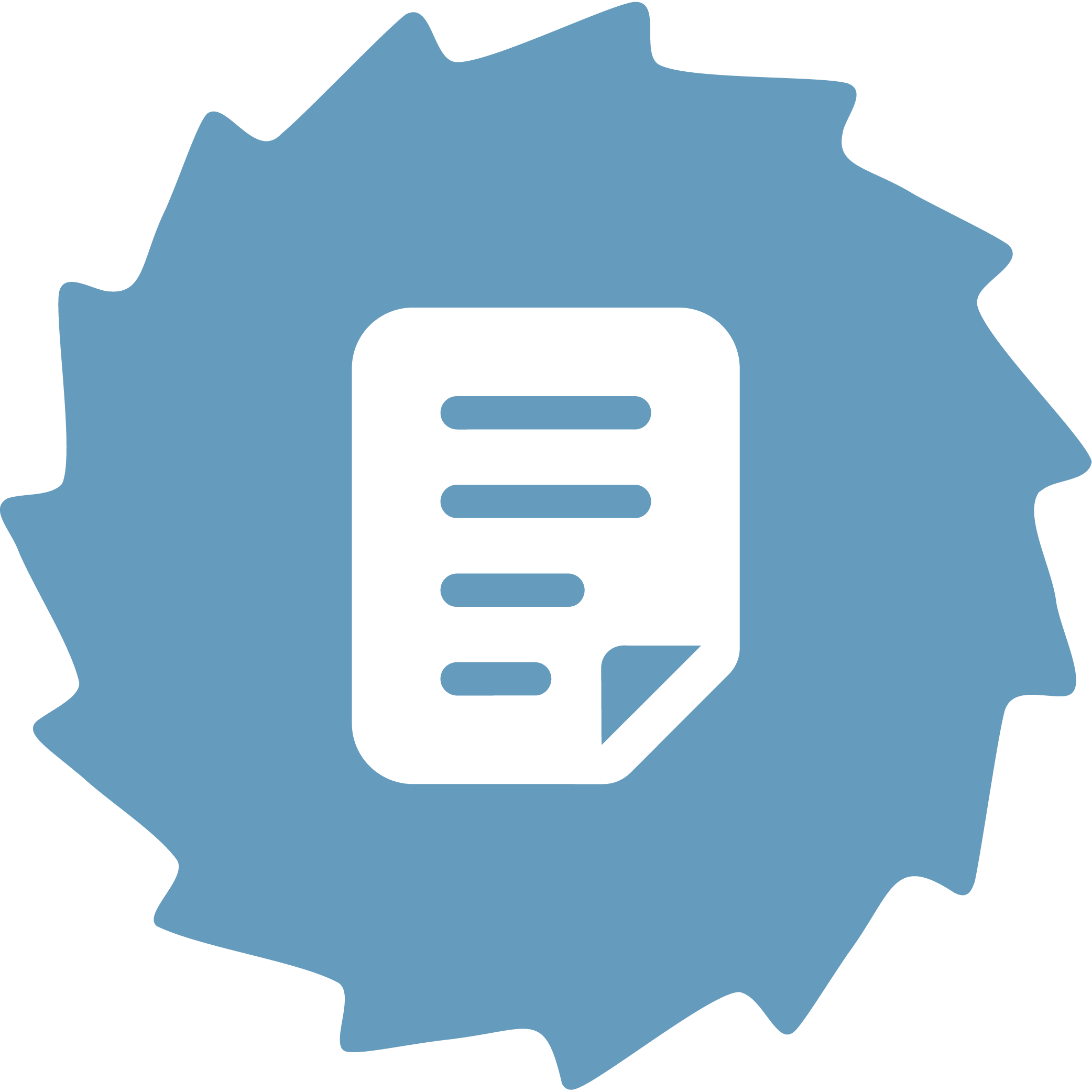 A blue gear icon with a paper document symbol inside it.