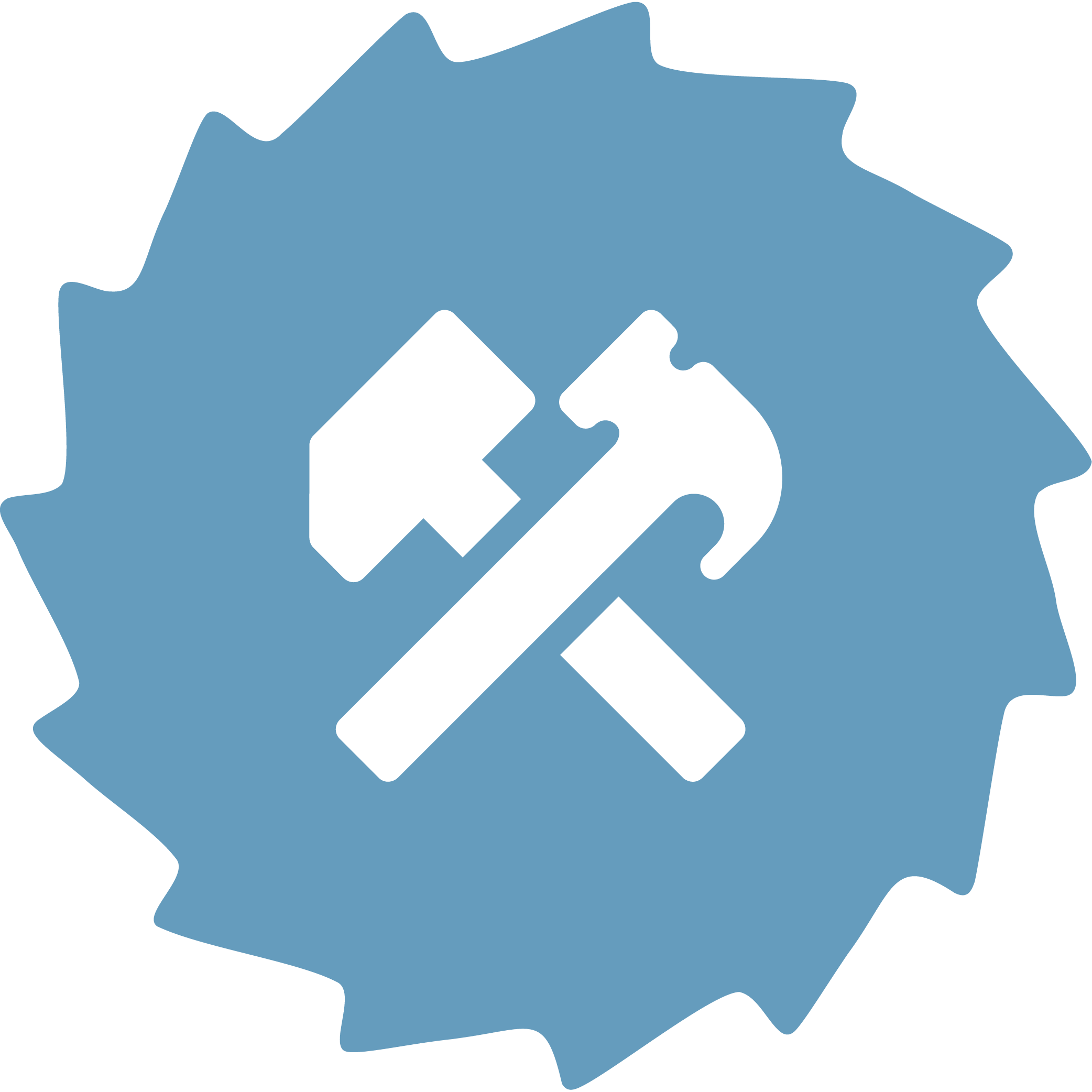 Icon representing tools including a hammer and wrench inside a gear.